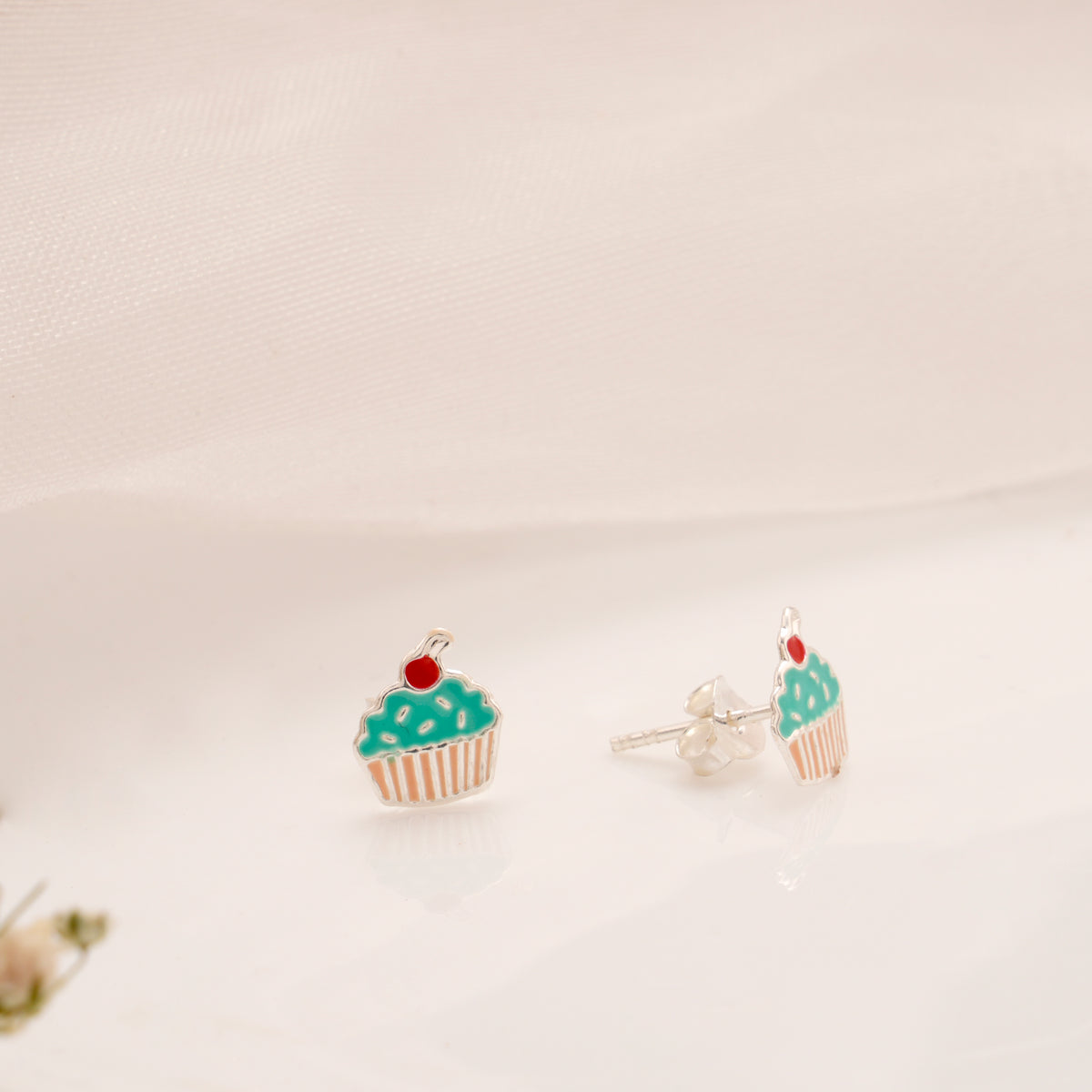 Silver Cup Cake Stud Earrings