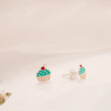 Silver Cup Cake Stud Earrings