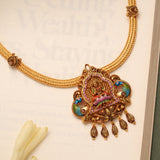 Nagas Lakshmi Peacock Pendant Golden Necklace