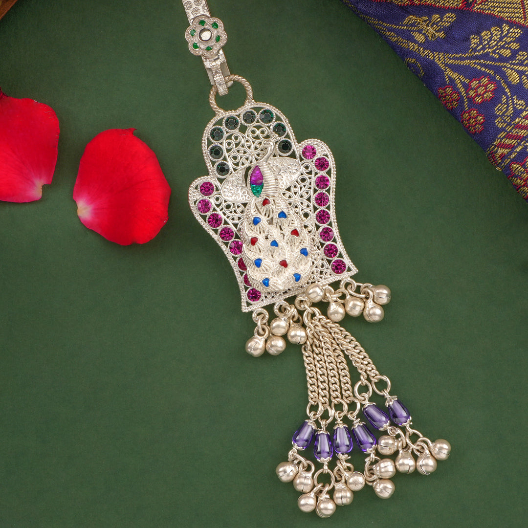 Peacock Glow Silver Keychain