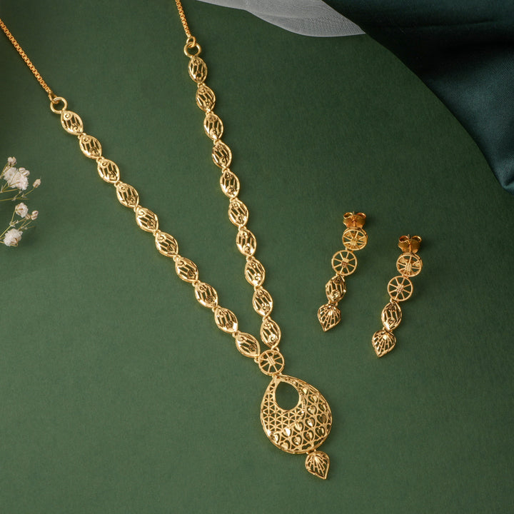 Long Dubai Work Floral Necklace Set