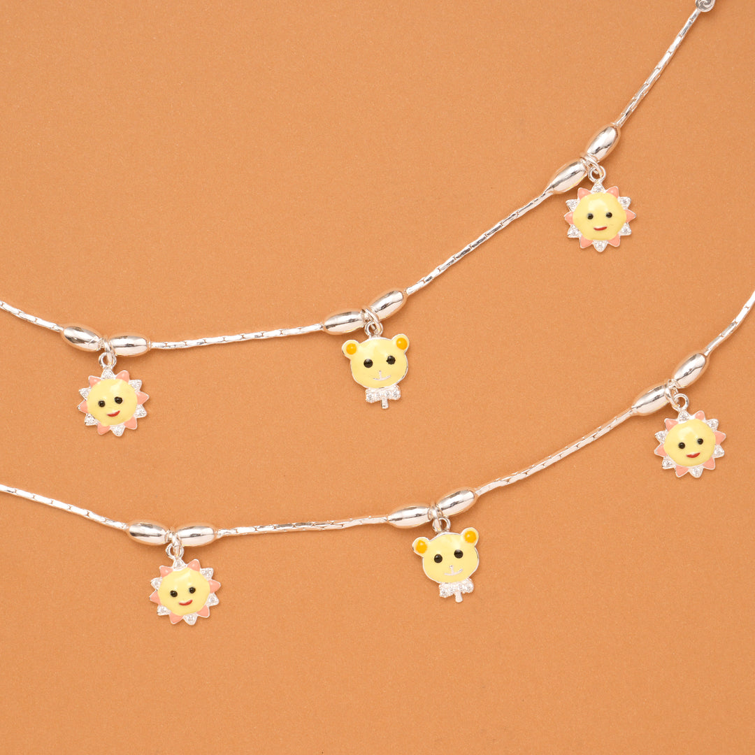 Smiley Sun Charm Baby Silver Anklet