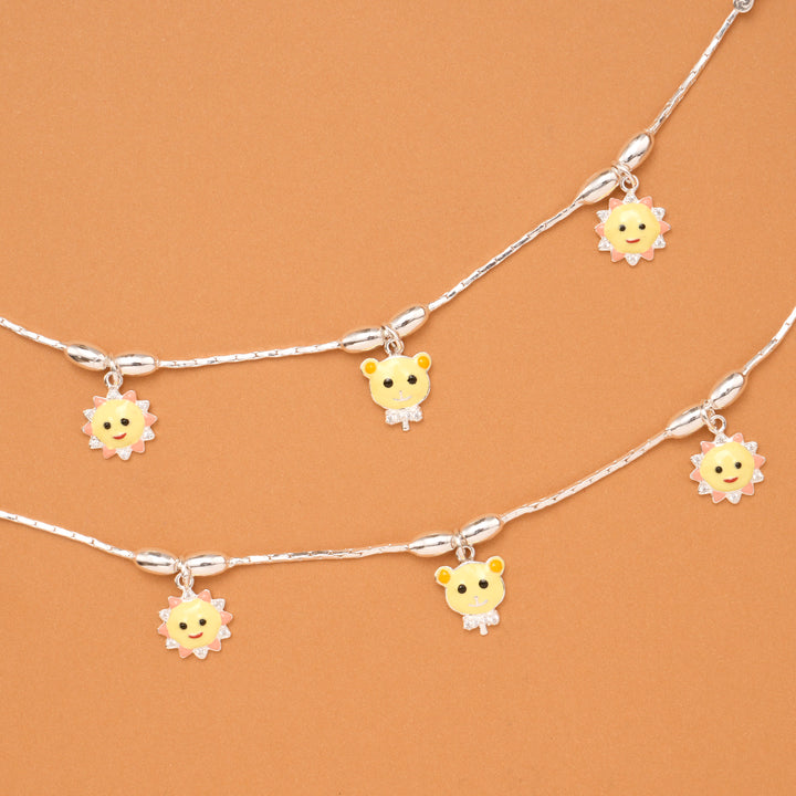 Smiley Sun Charm Baby Silver Anklet