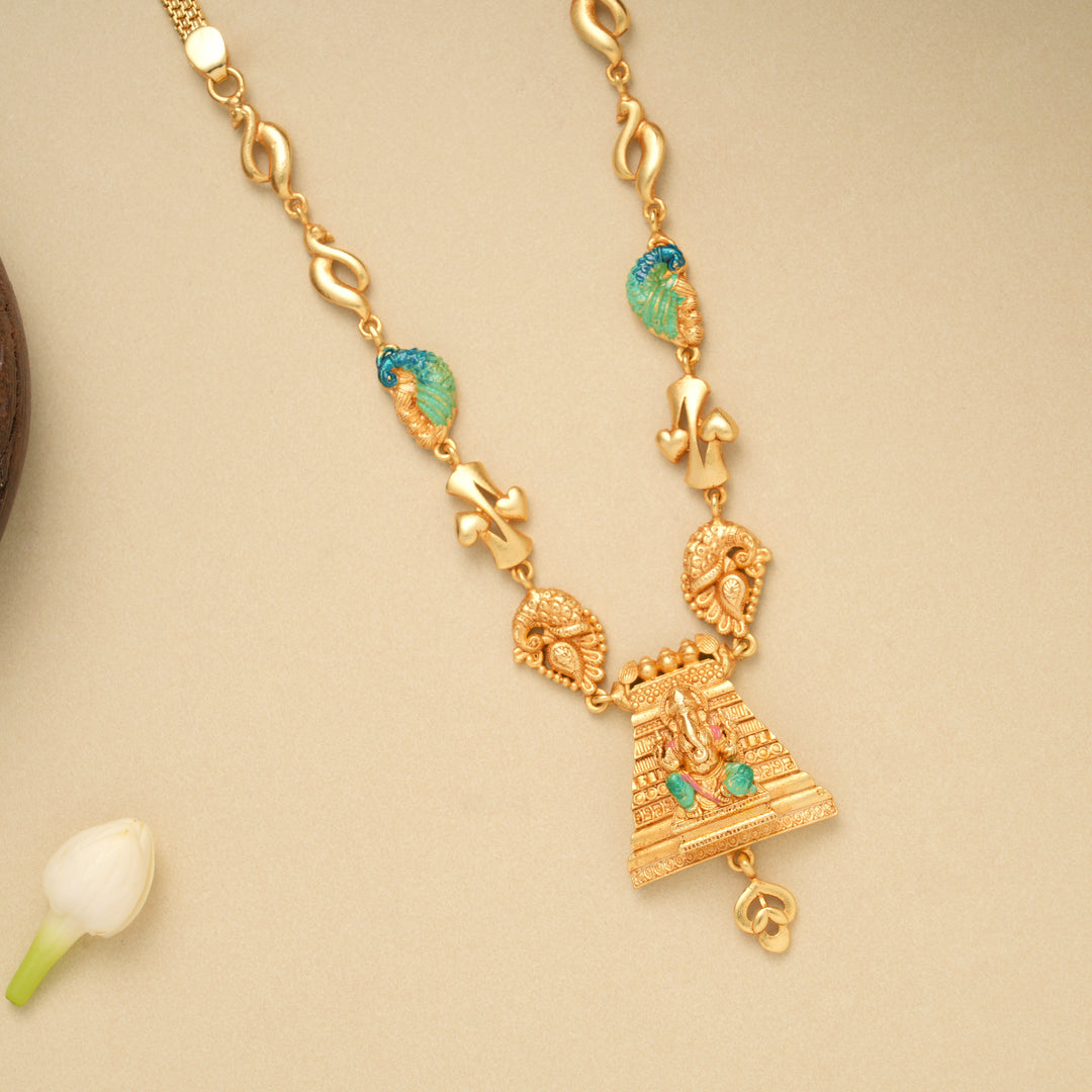 Lord Ganesha with Temple Gopuram Golden Necklace