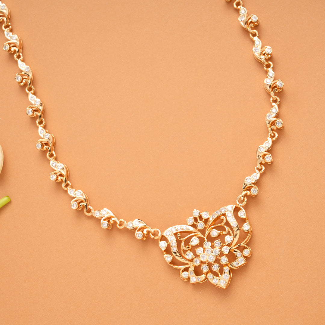 Elegant Butterfly Design Floral Golden Necklace