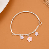 Pink Flower Enamel Silver Baby Bangle