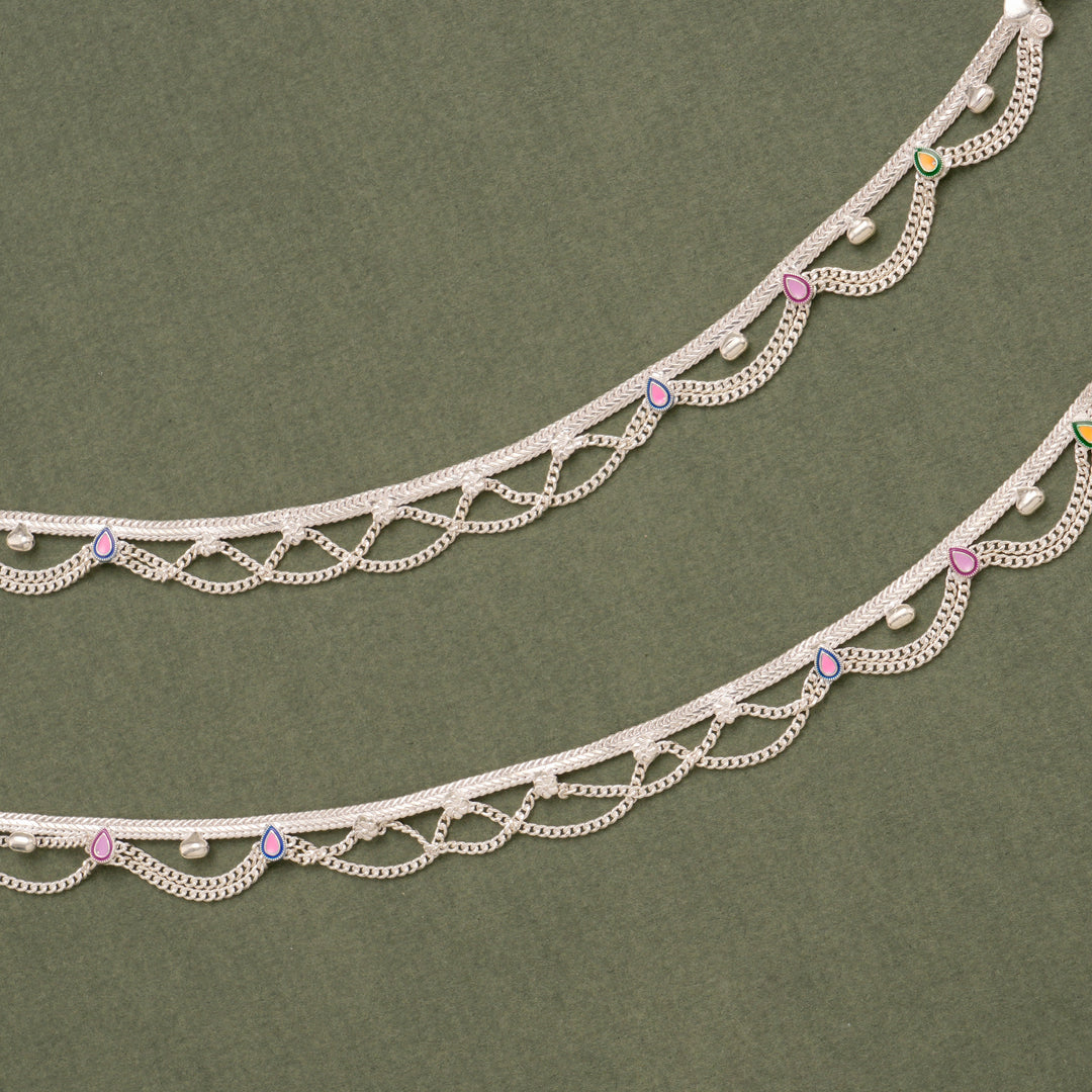 Multilayer Chain Silver Anklet