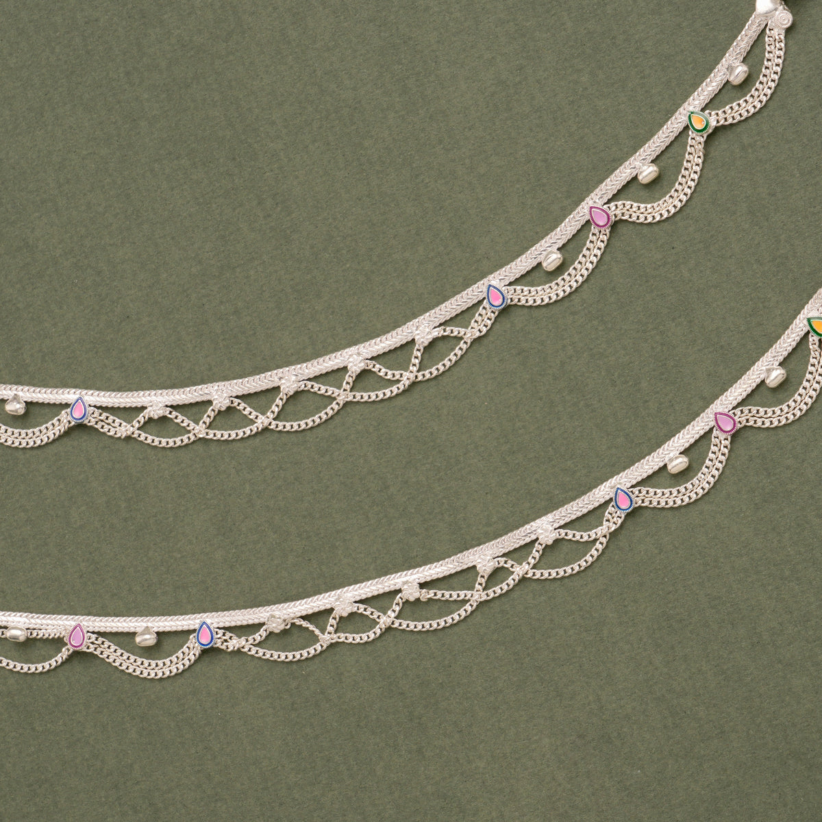 Multilayer Chain Silver Anklet