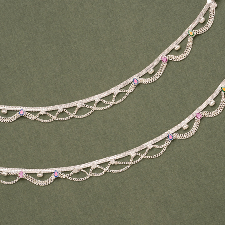 Multilayer Chain Silver Anklet