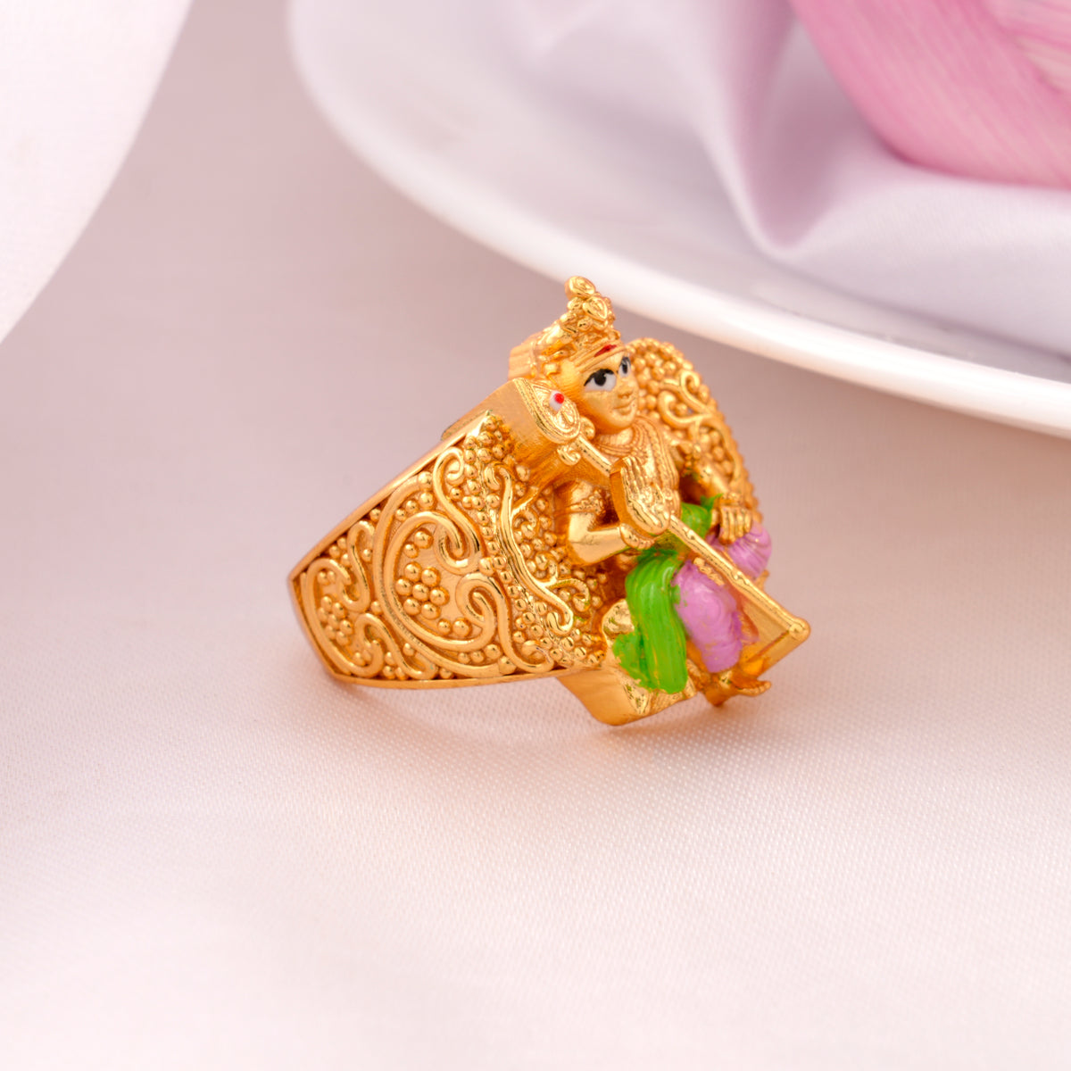Lord Murugan Gold Plated Silver Ring
