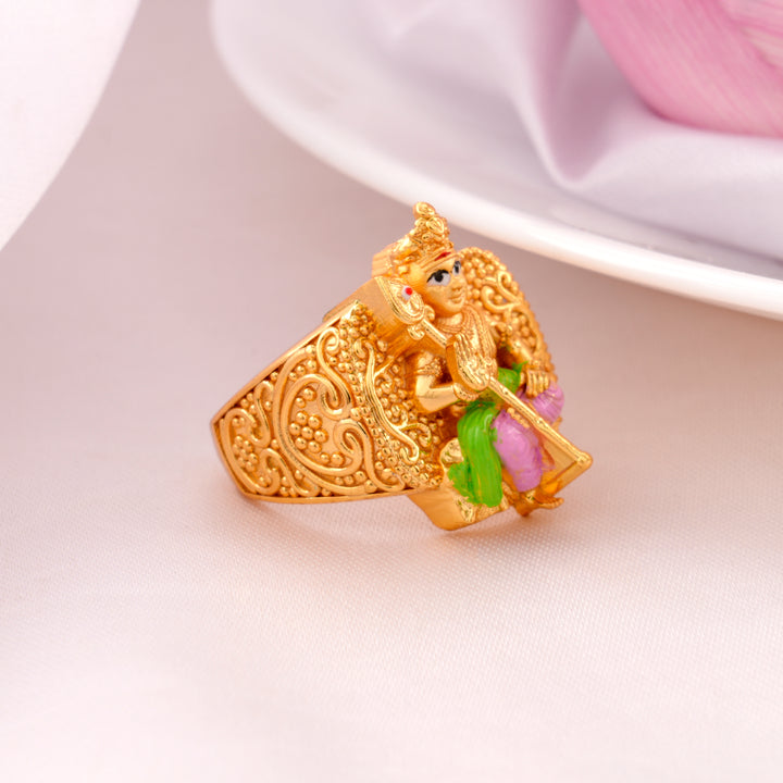 Lord Murugan Gold Plated Silver Ring
