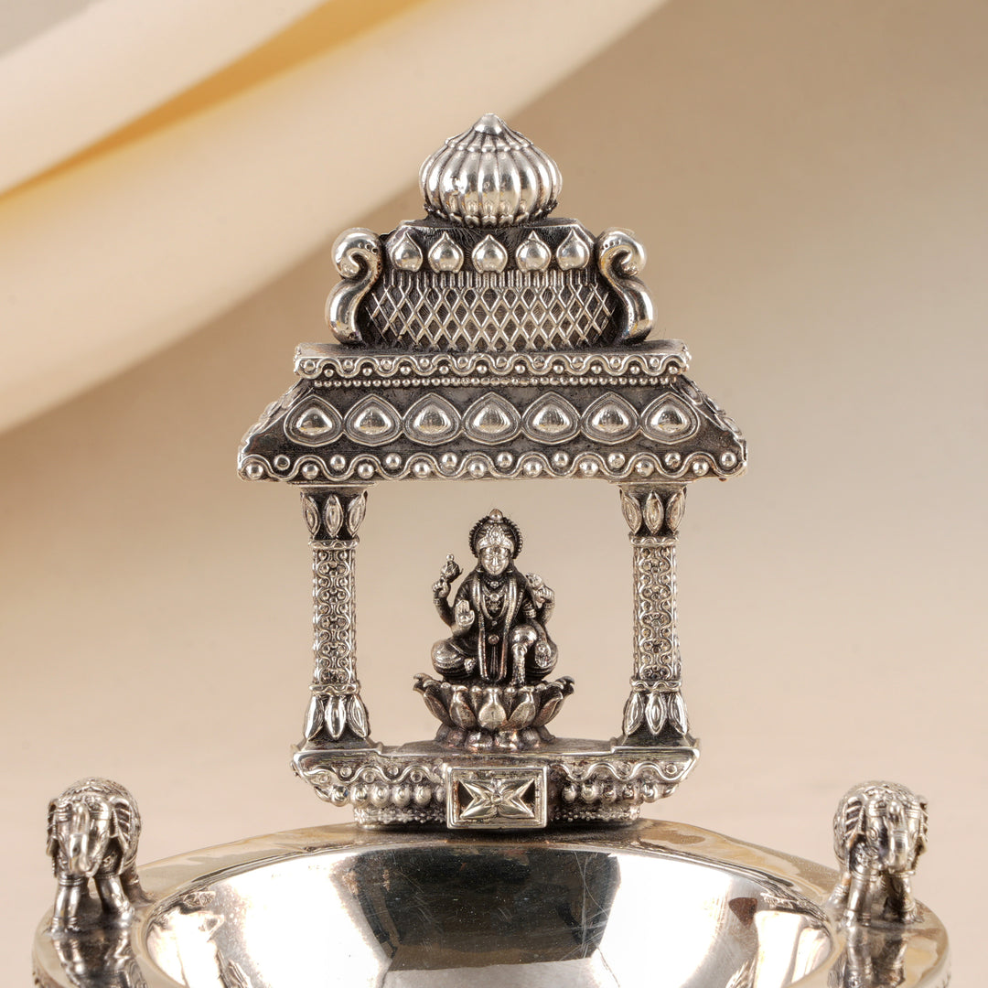 Temple Style Lakshmi Antique Silver Vilakku
