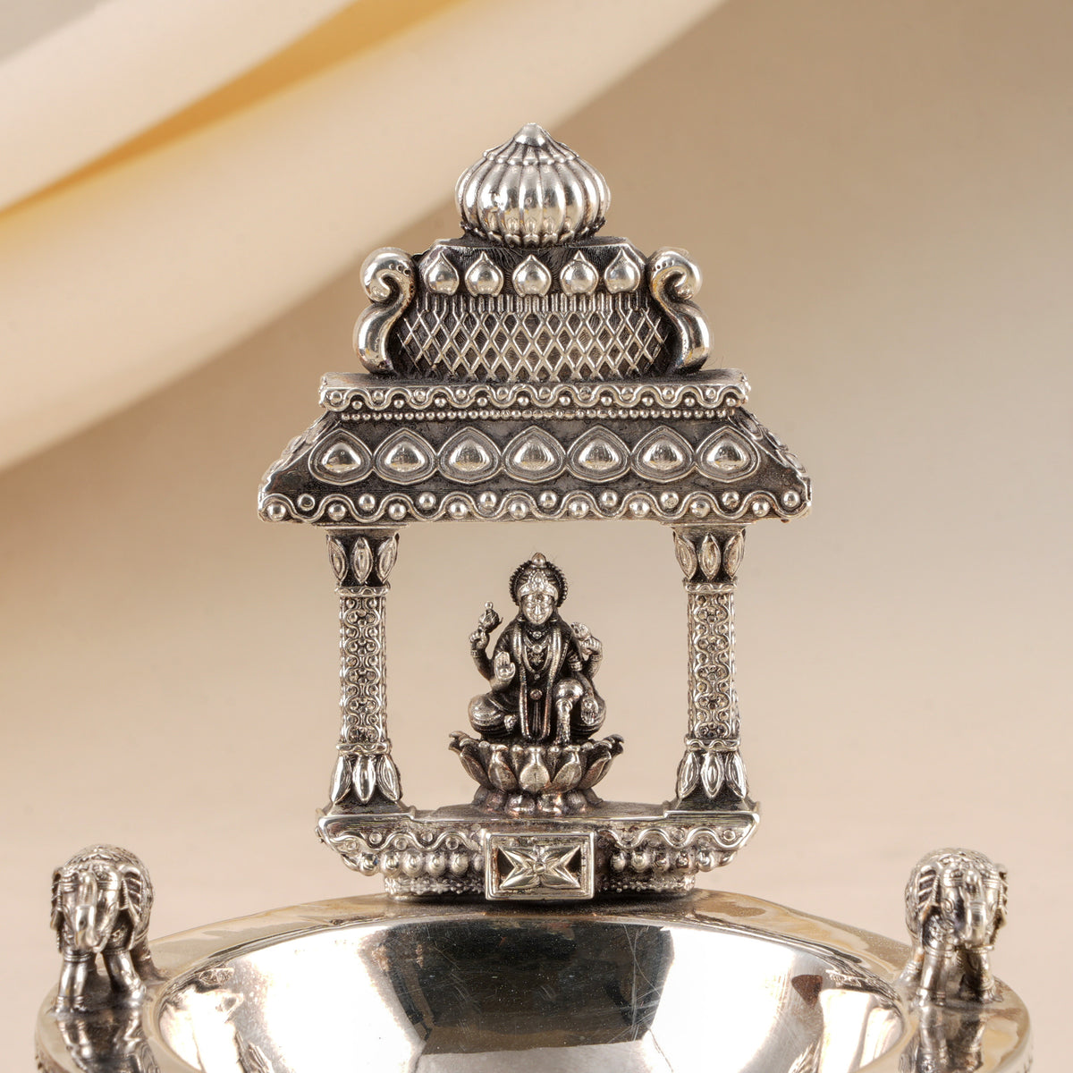 Temple Style Lakshmi Antique Silver Vilakku