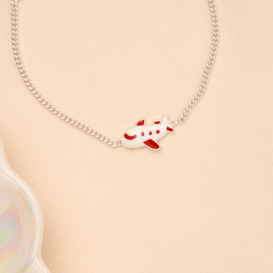 Red Airplane Enamel Baby Silver Bracelet