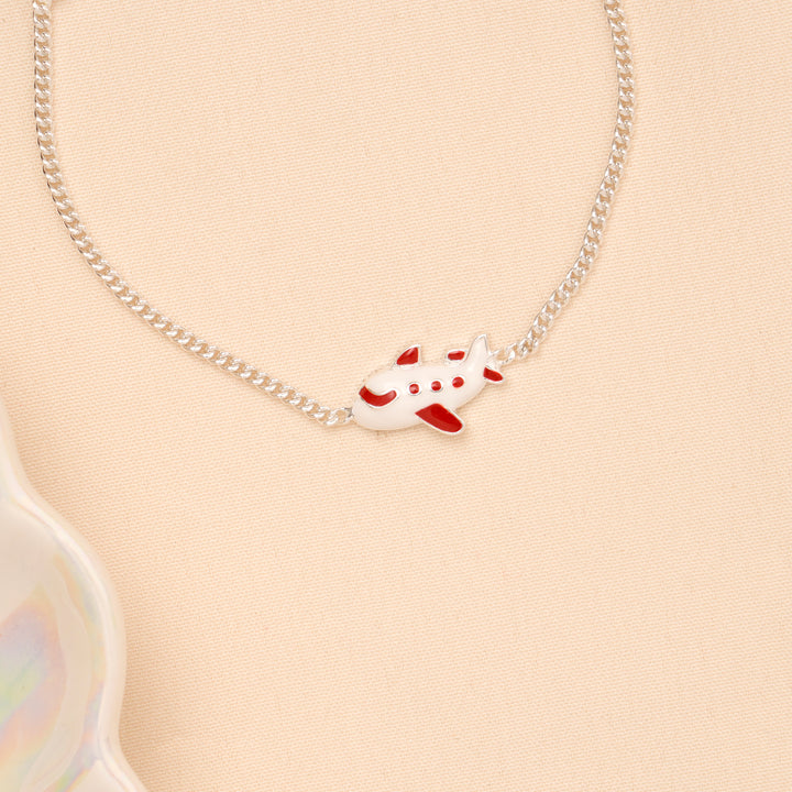 Red Airplane Enamel Baby Silver Bracelet