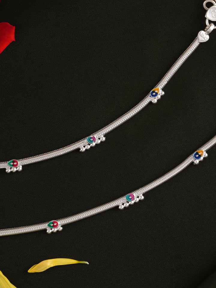Trendy Women Enamel Silver Anklet