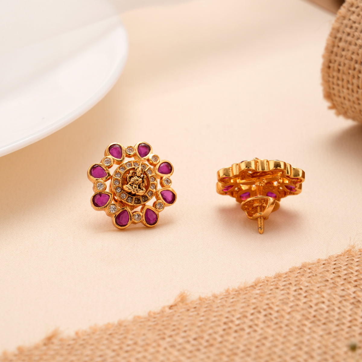 Lakshmi Golden Pink Drop Stud
