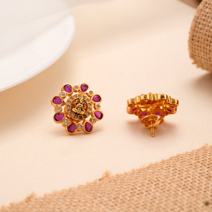 Lakshmi Golden Pink Drop Stud