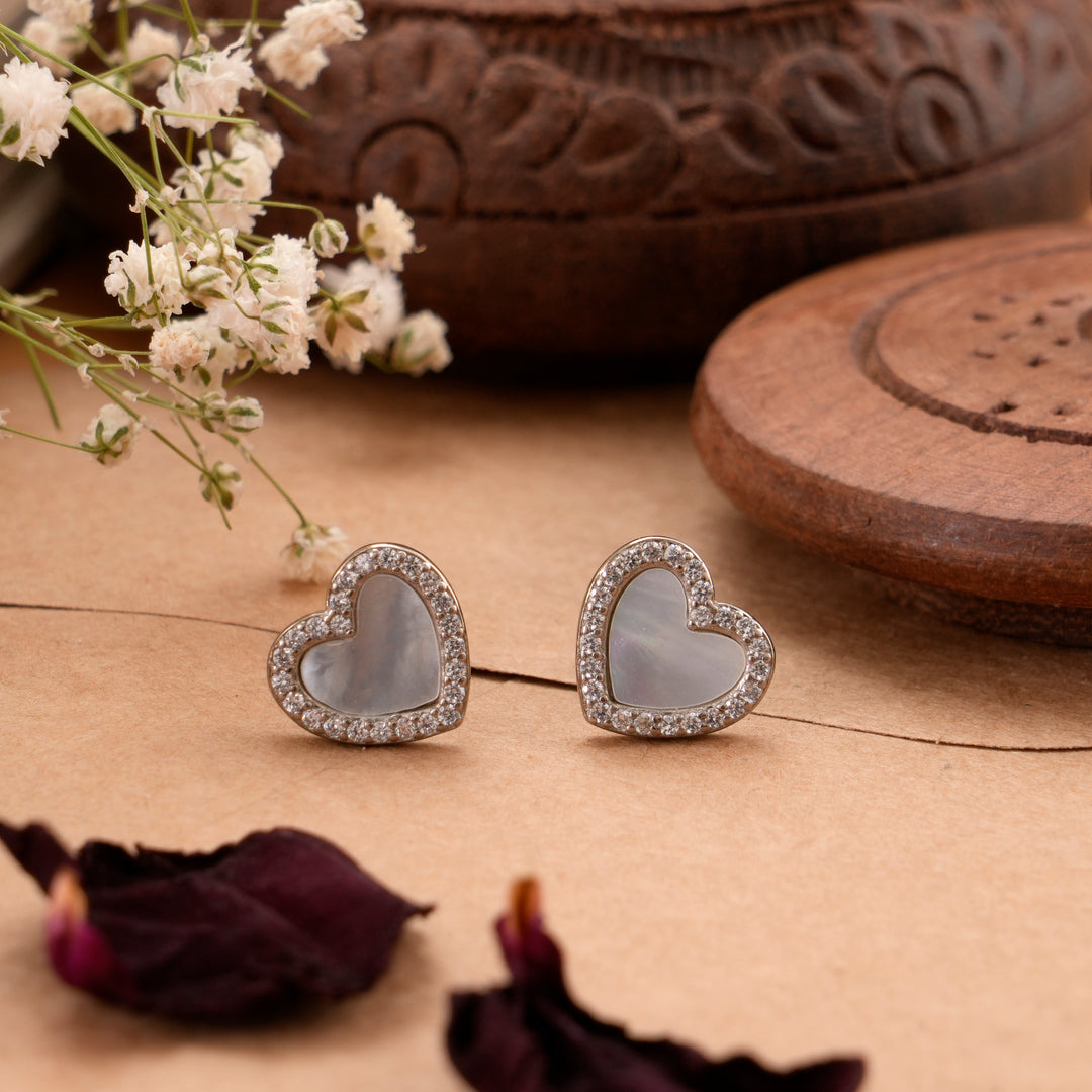 Heart Shape Mother of Pearl Silver Stud