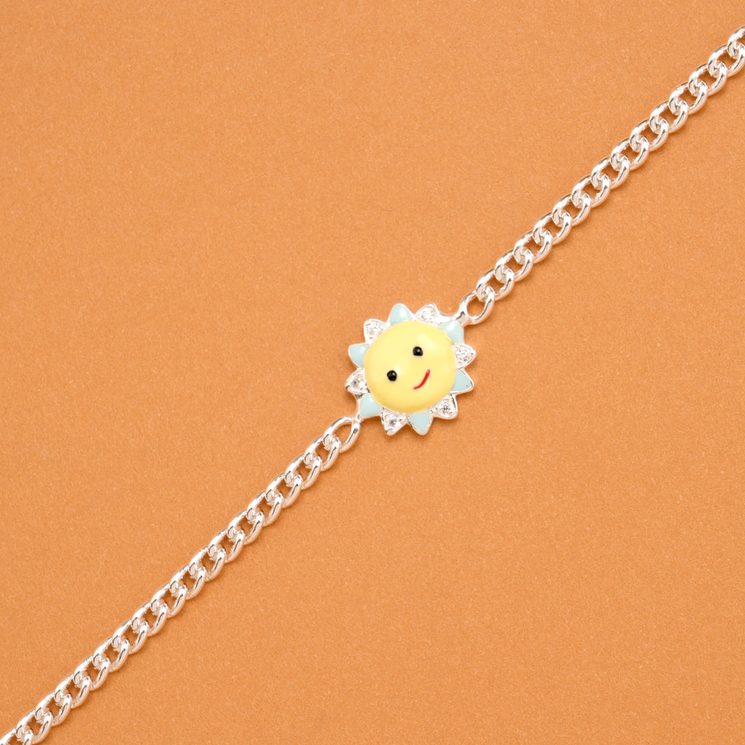 Cheerful Yellow Sun Charm Silver Baby Bracelet