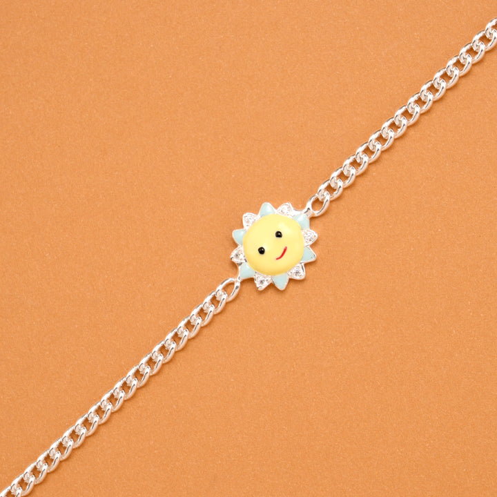 Cheerful Yellow Sun Charm Silver Baby Bracelet