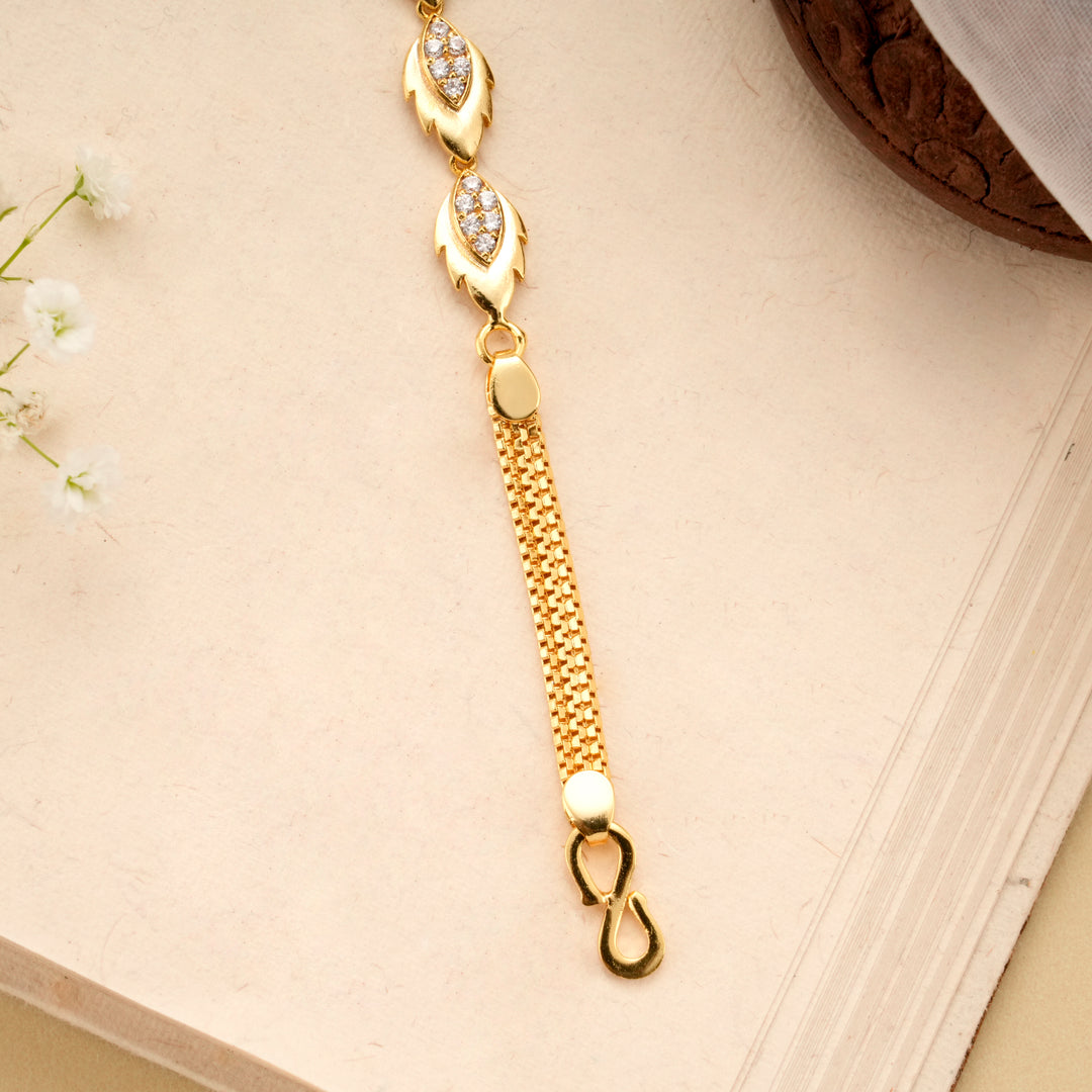 Classic Leaf White Stone Golden Bracelet
