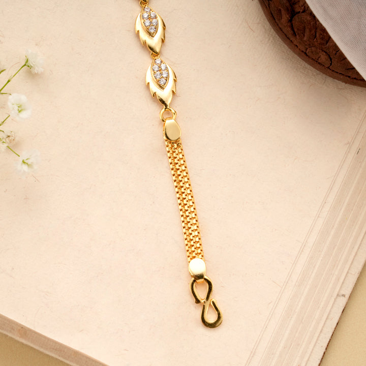 Classic Leaf White Stone Golden Bracelet