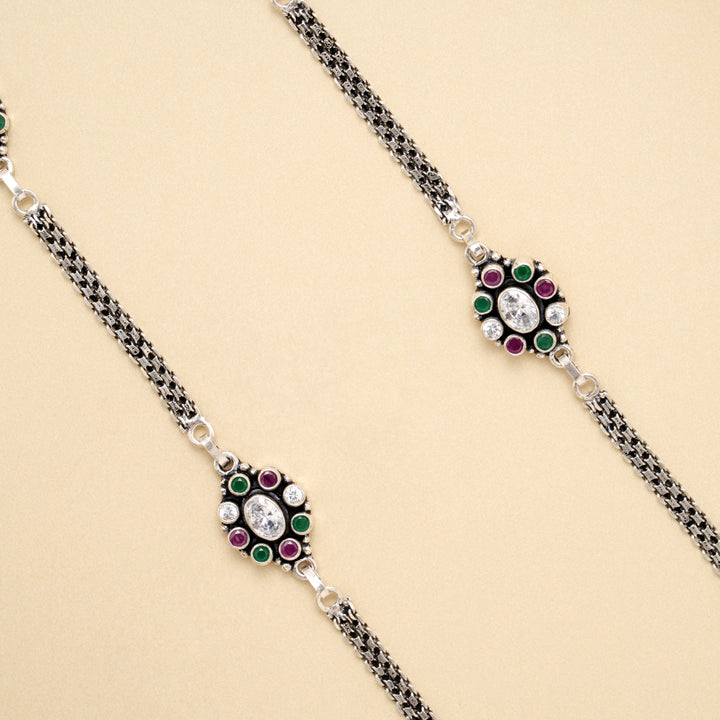 Emerald Ruby Oval Symphony Silver Anklet