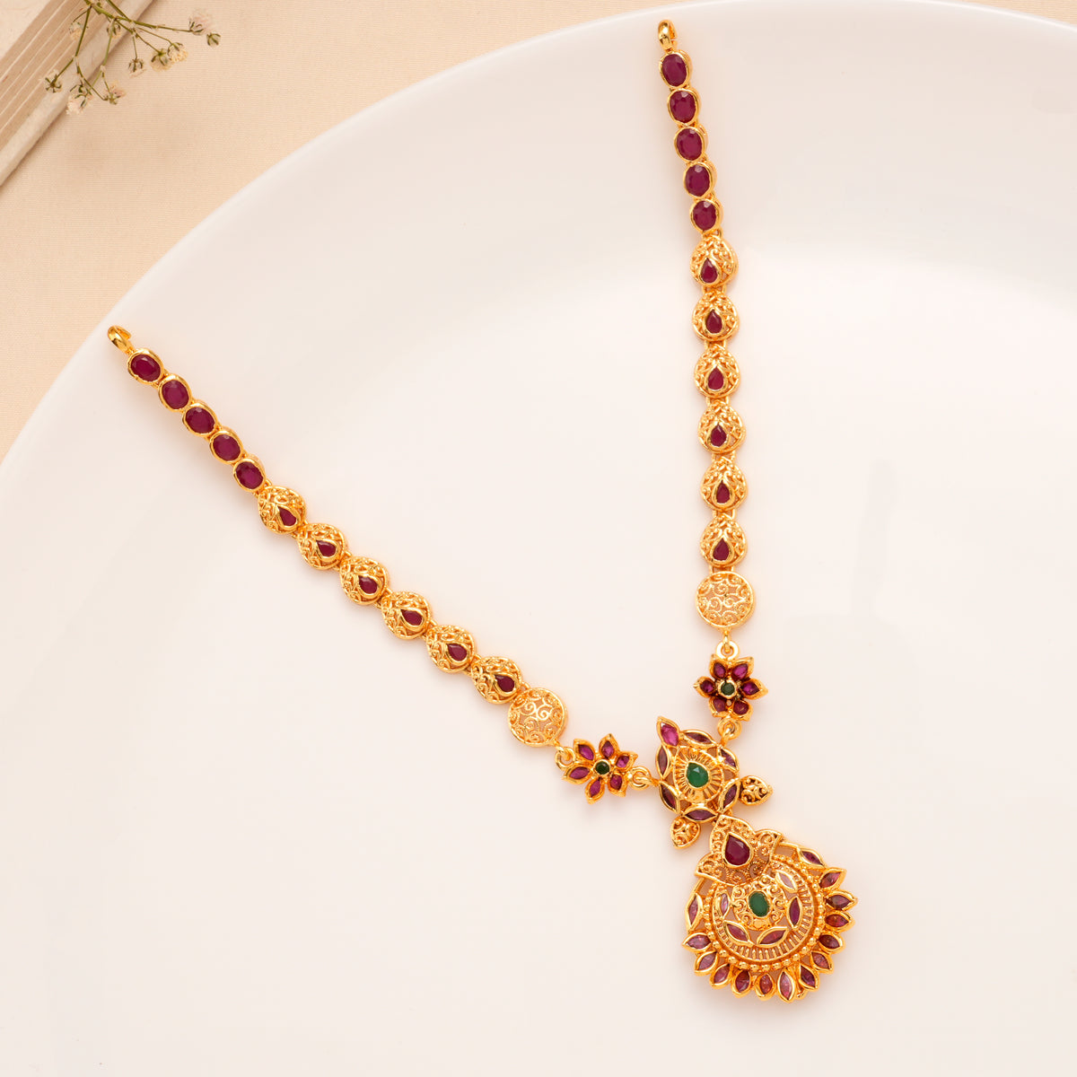 Elegant Emerald Temple Ruby Necklace