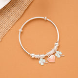 Clover & Peach Heart Charm Baby Silver Bangle