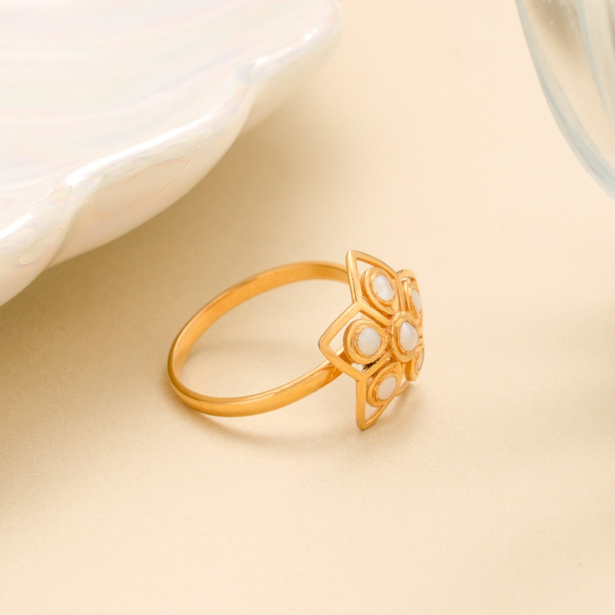 Classic Pearl with Floral Gold Ring