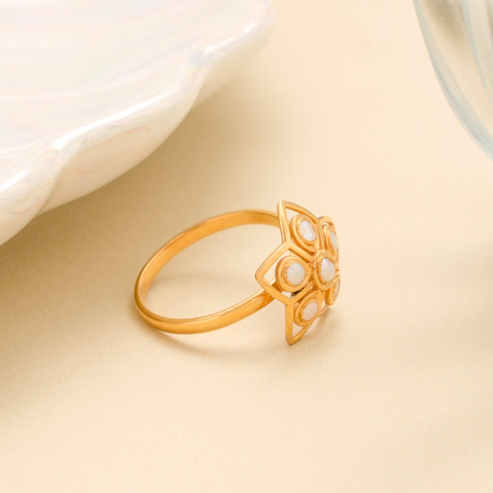 Classic Pearl with Floral Gold Ring