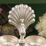 Silver Haldi Kumkum with Peacock Pattern