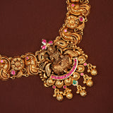 Antique Ruby Lakshmi with Emerald Gold Necklace
