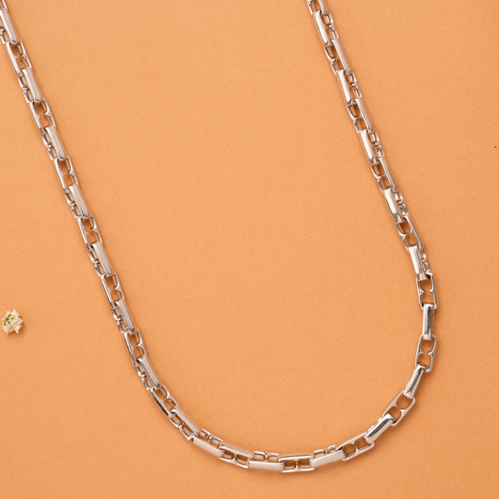 Sleek Rectangular Pattern Silver Chain