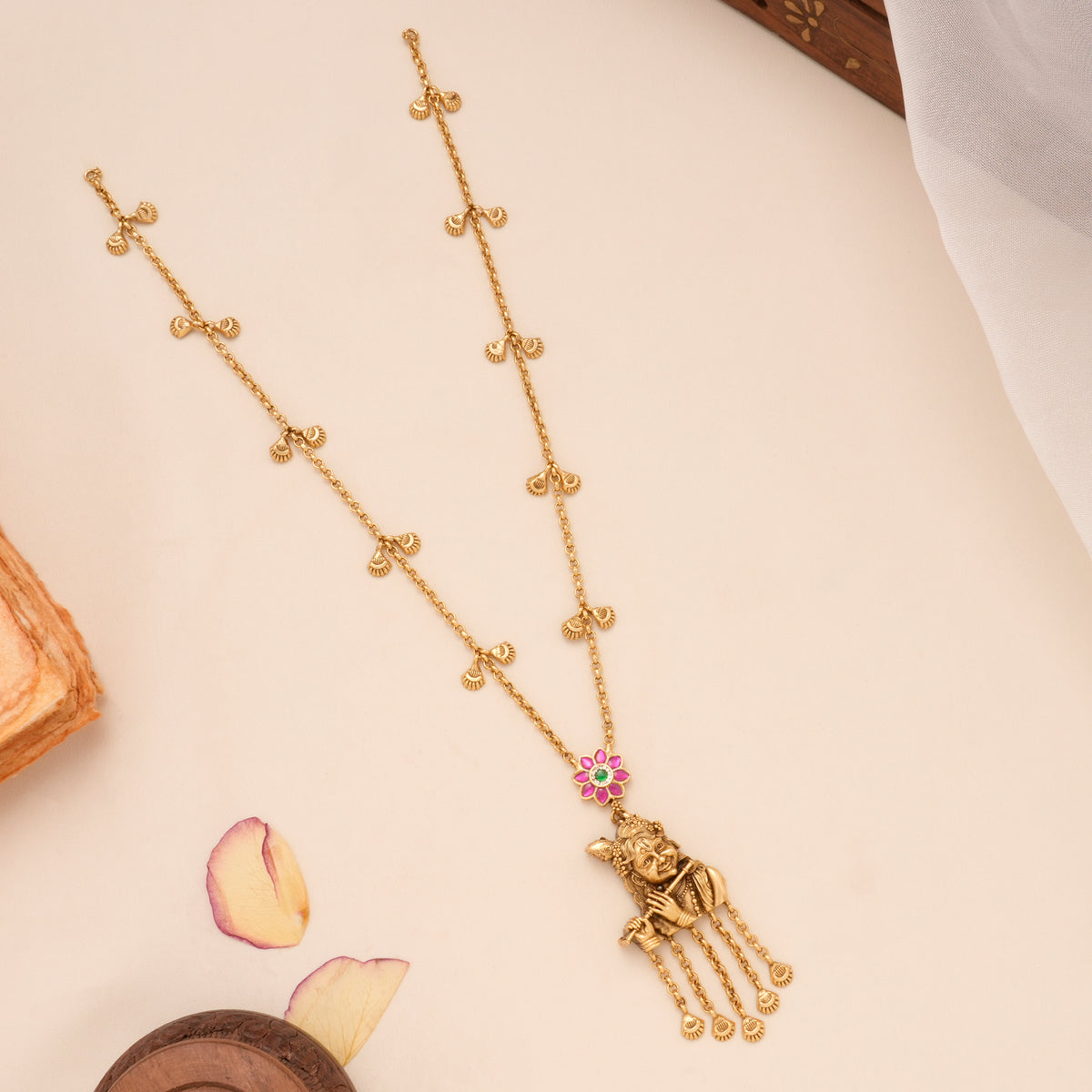 Lord Krishna Pendant with Golden Drops Necklace Set