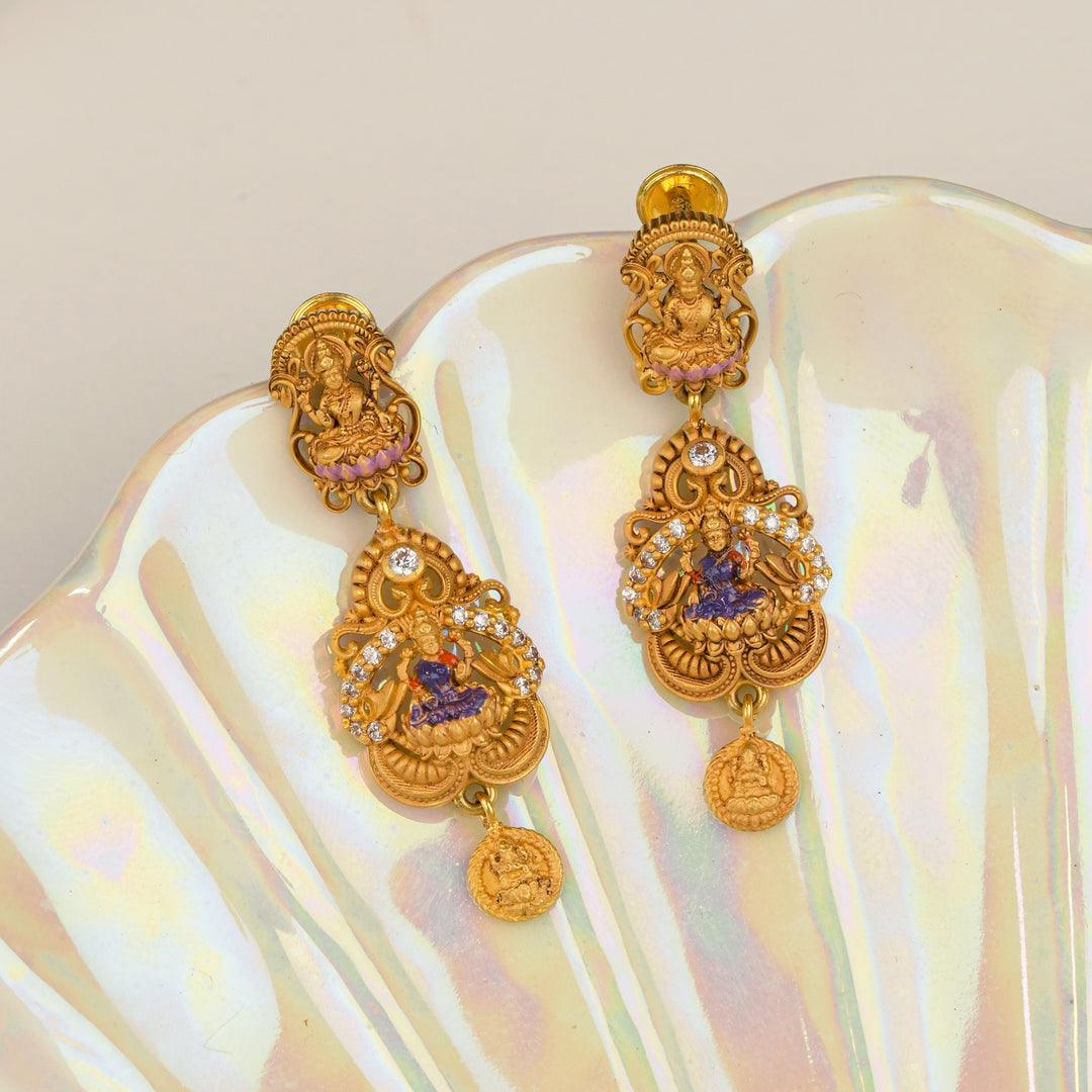 Classic Lakshmi Blossom Gold Drop Earring