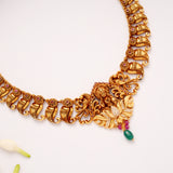 Divine Dhana Lakshmi Emerald Bead Golden Necklace
