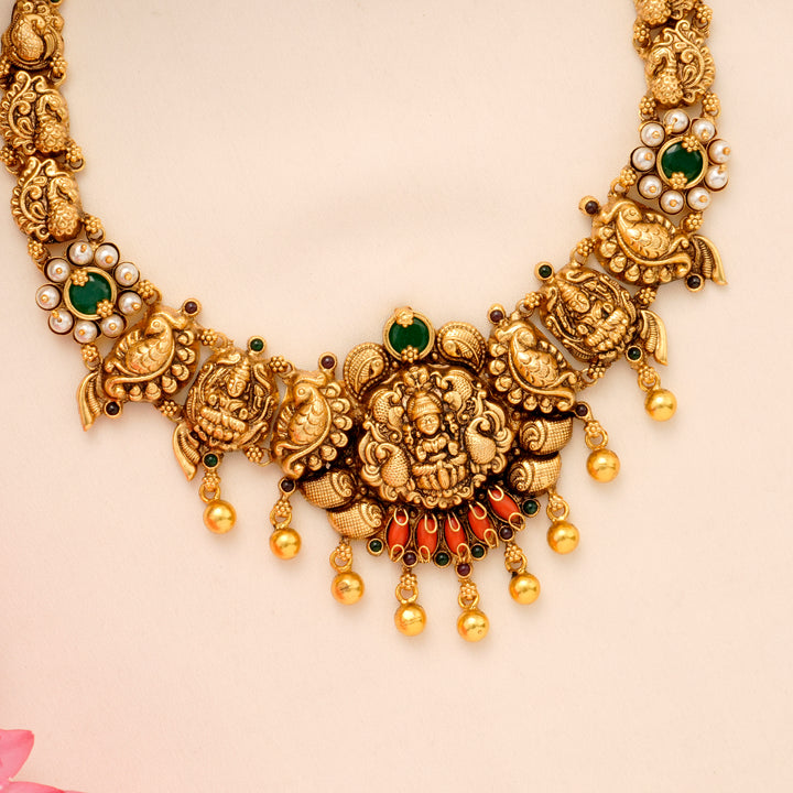 Antique Emerald Lakshmi Golden Drop Necklace