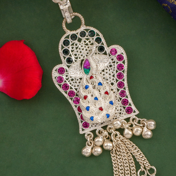 Peacock Glow Silver Keychain