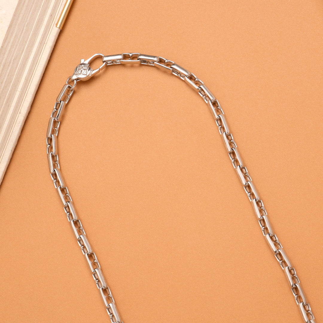 Sleek Rectangular Pattern Silver Chain