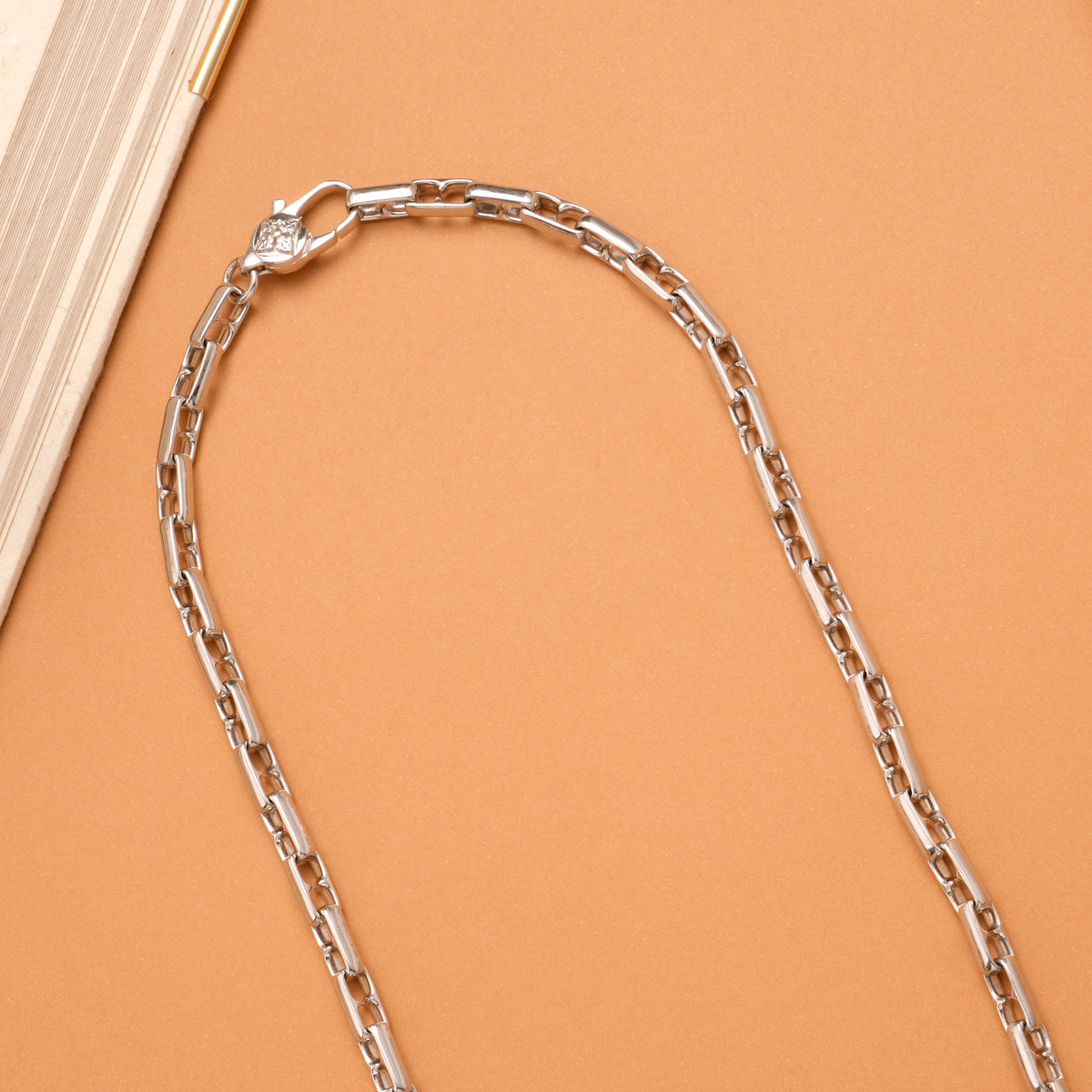 Sleek Rectangular Pattern Silver Chain