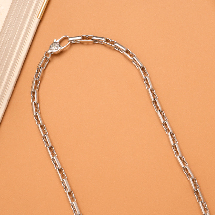Sleek Rectangular Pattern Silver Chain