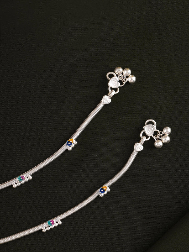 Trendy Women Enamel Silver Anklet