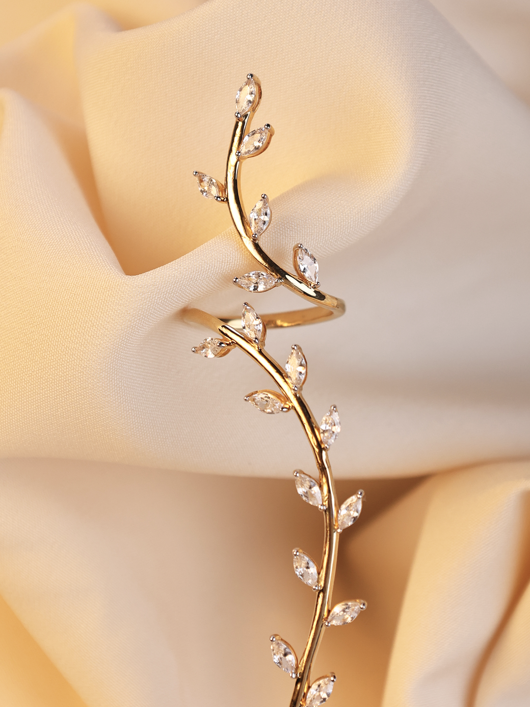 Leaf Vine Swarovski finger to wrist Ring