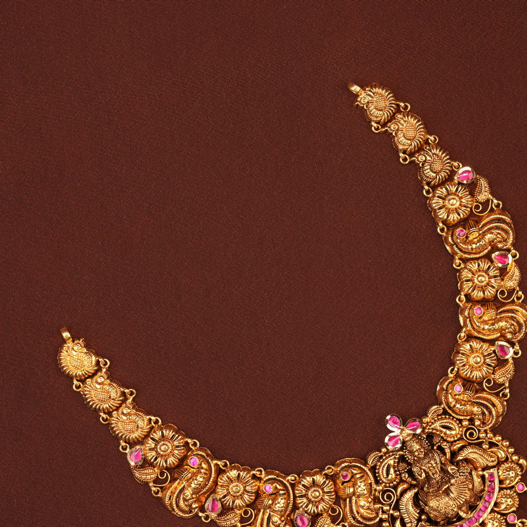 Antique Ruby Lakshmi with Emerald Gold Necklace