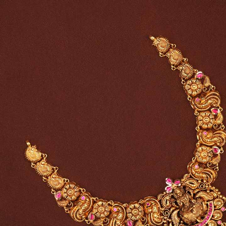 Antique Ruby Lakshmi with Emerald Gold Necklace