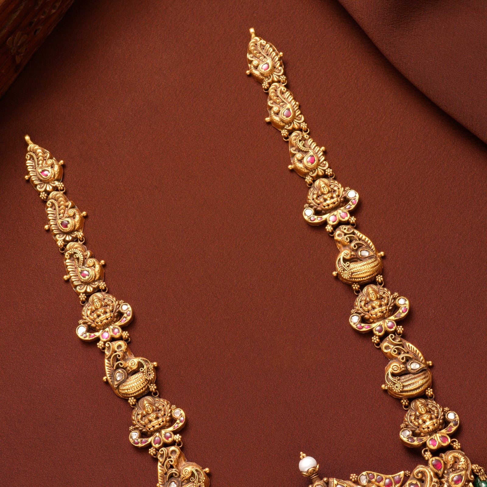 Antique Floral Ruby & Emerald Beads Gold Haram