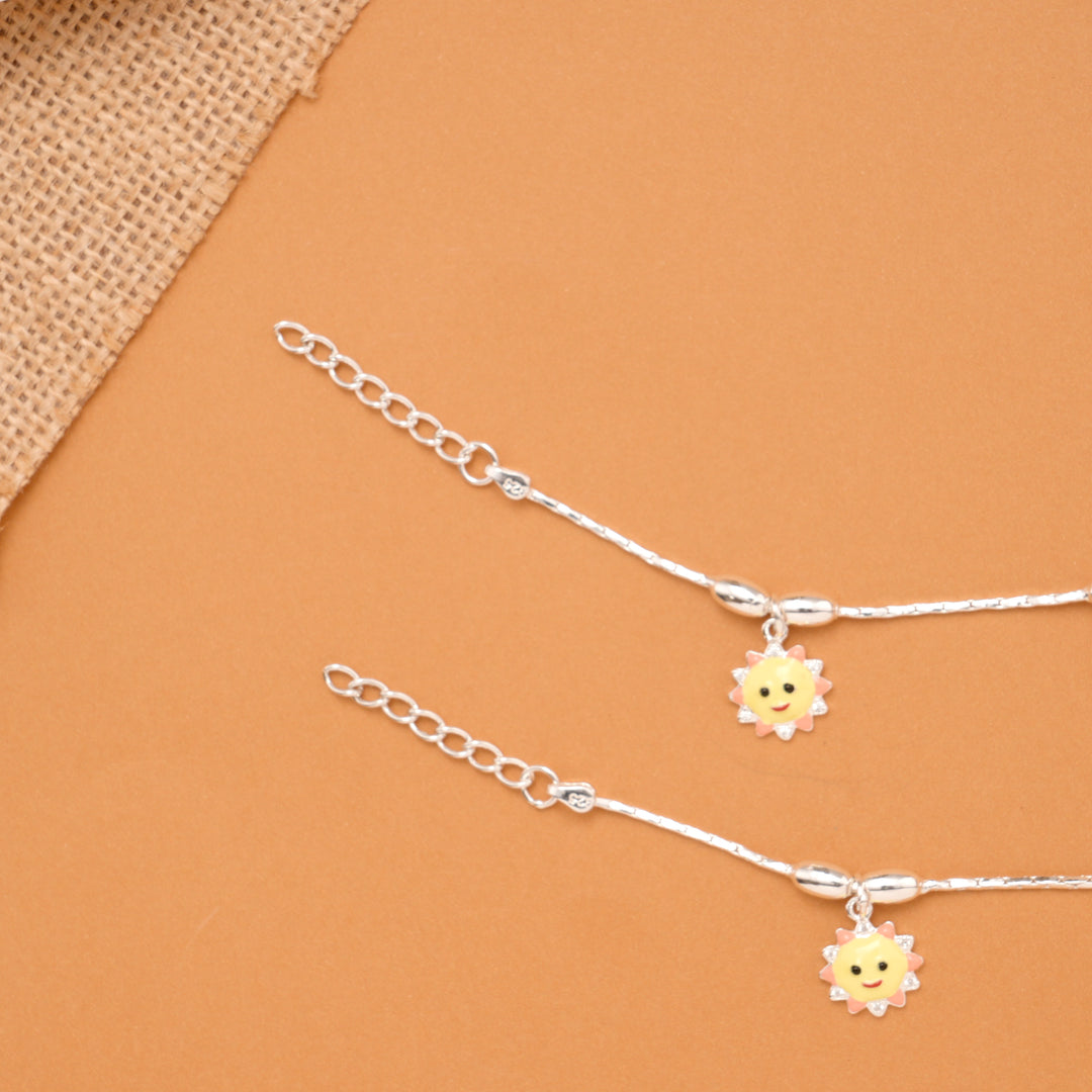 Smiley Sun Charm Baby Silver Anklet