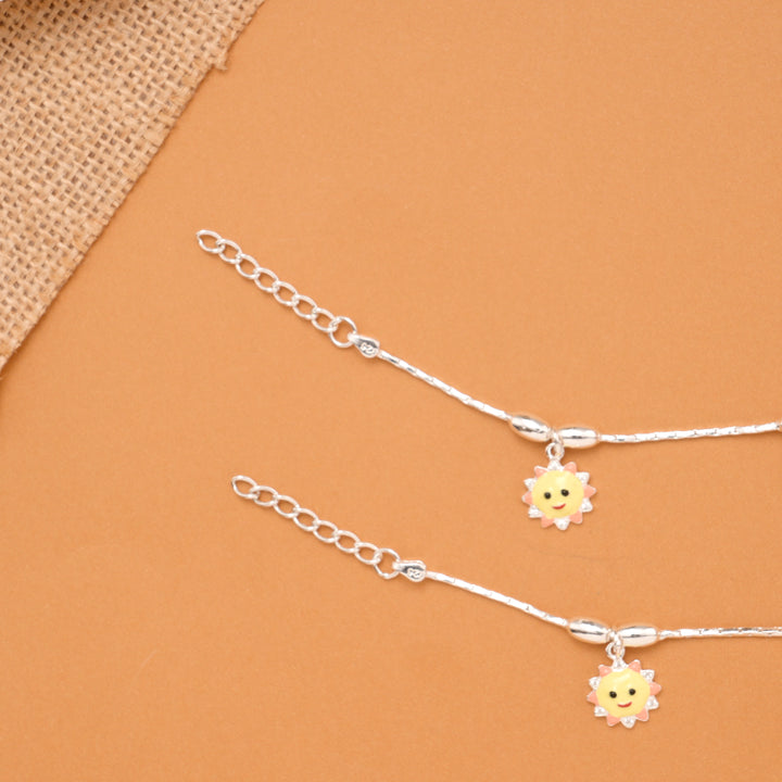 Smiley Sun Charm Baby Silver Anklet